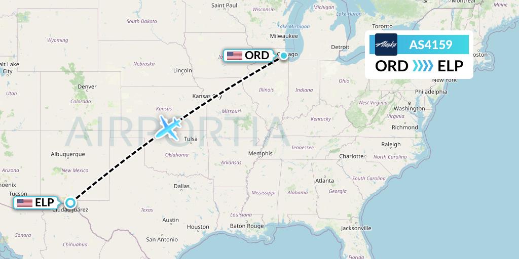 AS4159 Alaska Airlines Flight Map: Chicago to El Paso