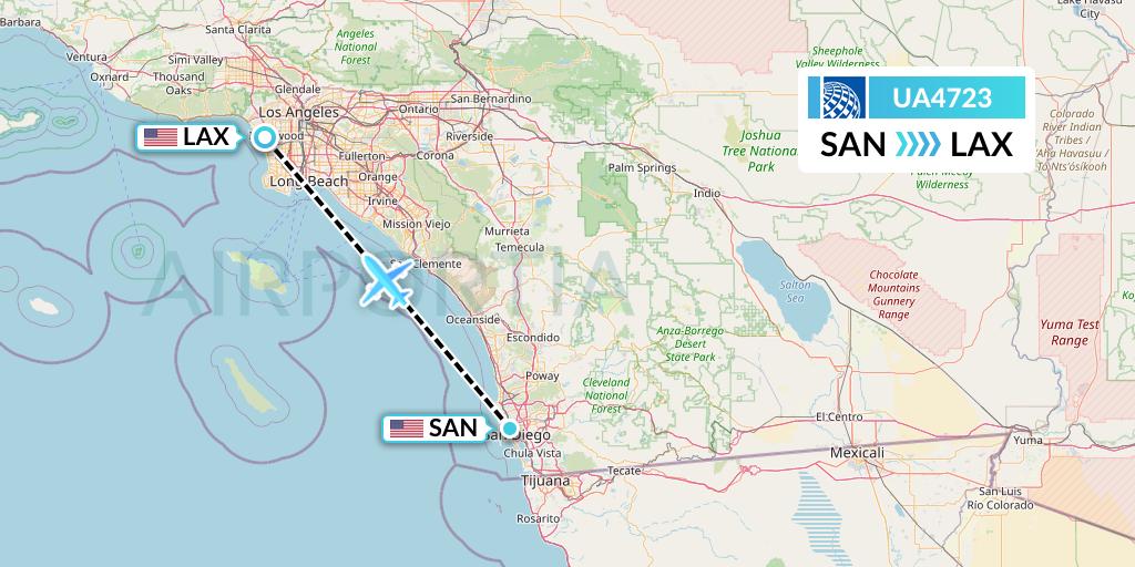 UA4723 United Airlines Flight Map: San Diego to Los Angeles