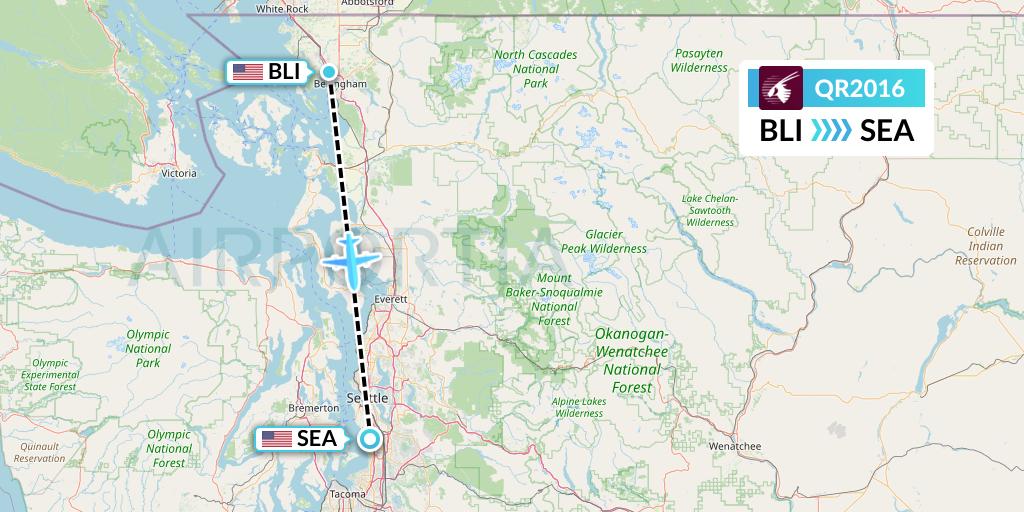 QR2016 Qatar Airways Flight Map: Bellingham to Seattle