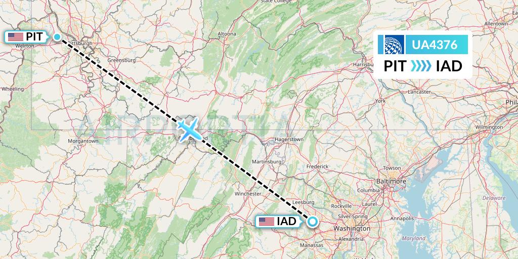 UA4376 United Airlines Flight Map: Pittsburgh to Washington