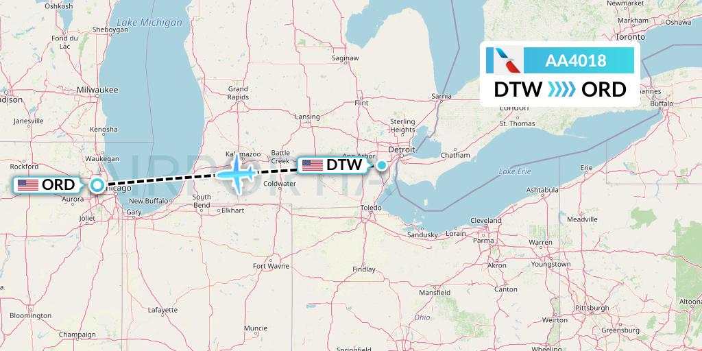 AA4018 American Airlines Flight Map: Detroit to Chicago