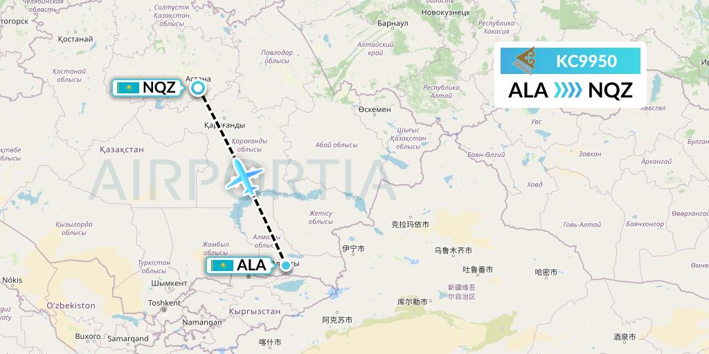 KC9950 Air Astana Flight Map: Almaty to Astana