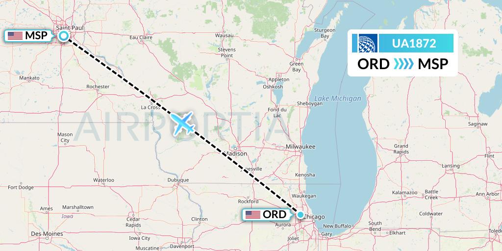 UA1872 United Airlines Flight Map: Chicago to Minneapolis