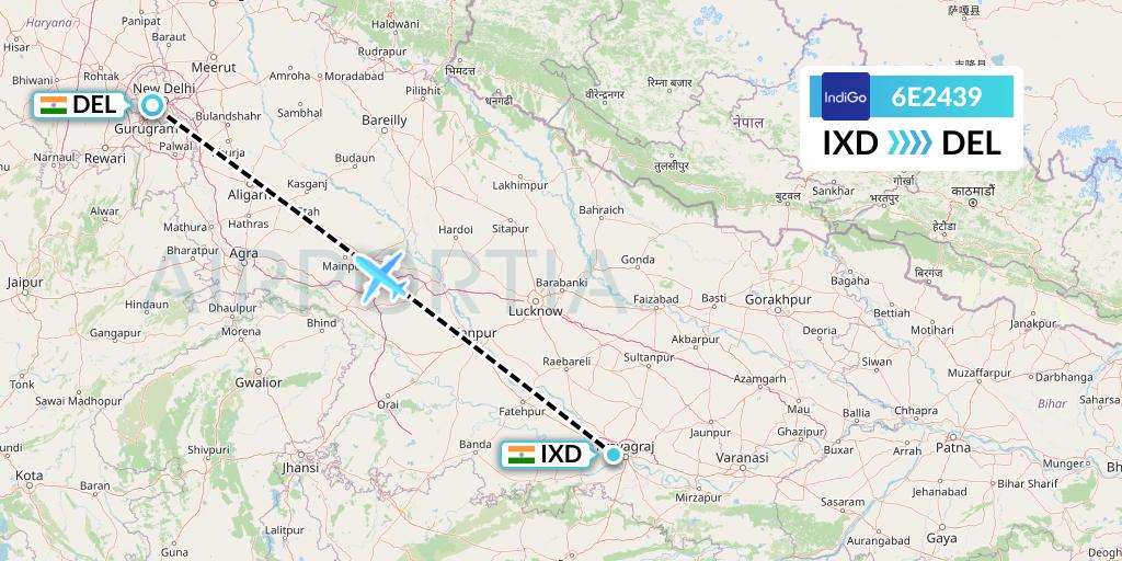6E2439 IndiGo Airlines Flight Map: Allahabad to Delhi