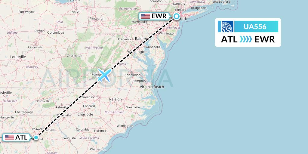 UA556 United Airlines Flight Map: Atlanta to New York