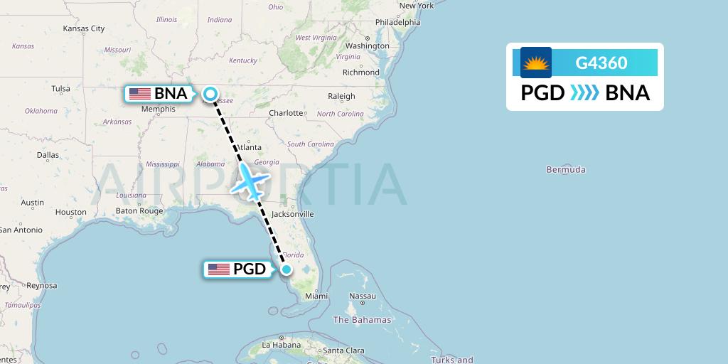G4360 Allegiant Air Flight Map: Punta Gorda to Nashville