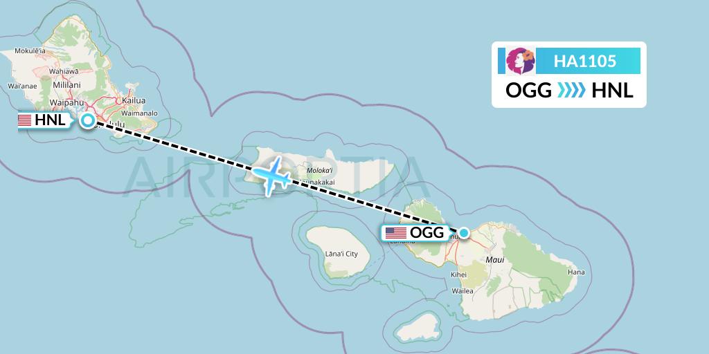 HA1105 Hawaiian Airlines Flight Map: Kahului to Honolulu