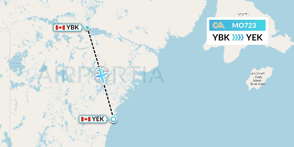 MO723 Calm Air Flight Map: Baker Lake to Arviat