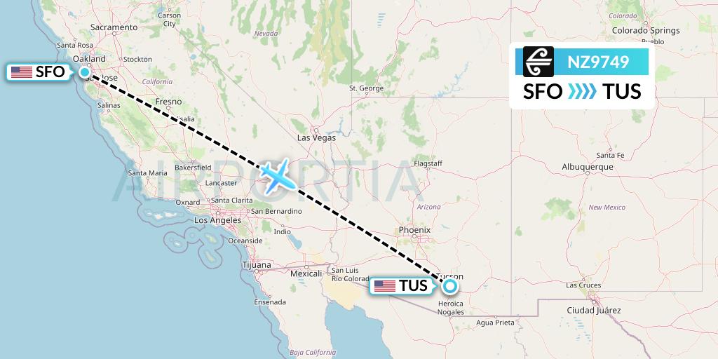 NZ9749 Air New Zealand Flight Map: San Francisco to Tucson