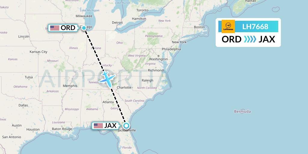 LH7668 Lufthansa Flight Map: Chicago to Jacksonville