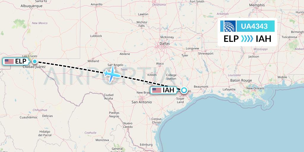 UA4343 United Airlines Flight Map: El Paso to Houston