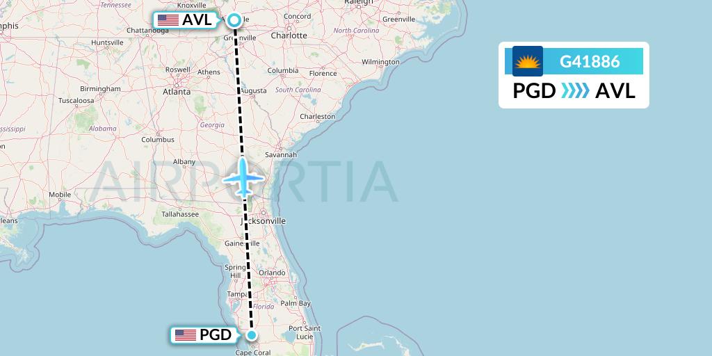 G41886 Allegiant Air Flight Map: Punta Gorda to Asheville
