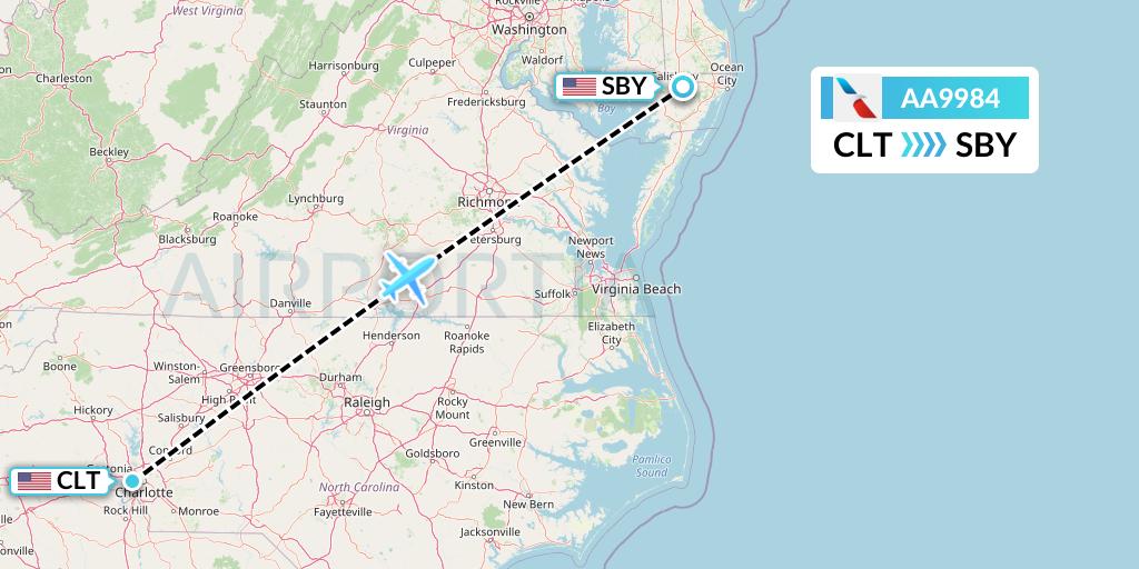 AA9984 American Airlines Flight Map: Charlotte to Salisbury