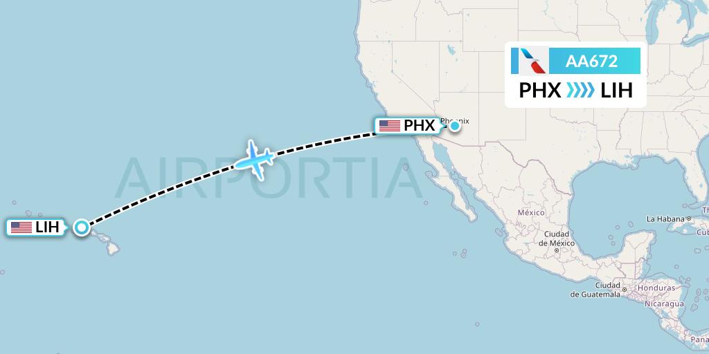 AA672 American Airlines Flight Map: Phoenix to Lihue