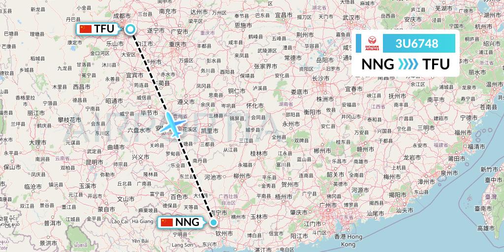 3U6748 Sichuan Airlines Flight Map: Nanning to Chengdu