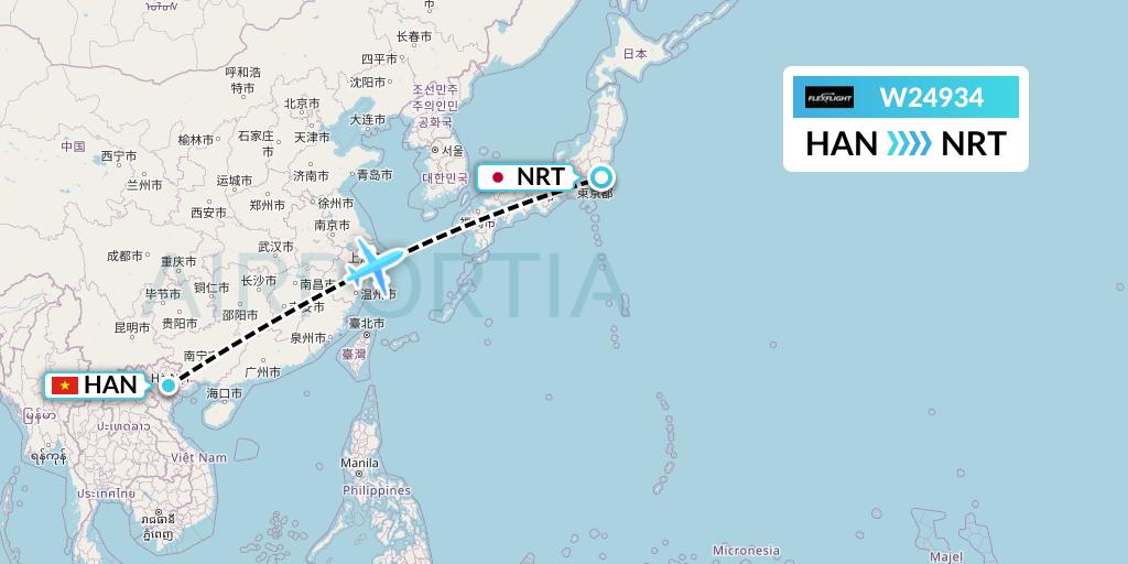 W24934 Flex Flight Flight Map: Hanoi to Tokyo