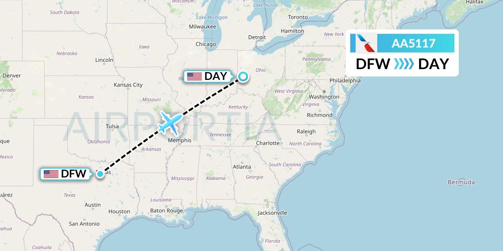AA5117 American Airlines Flight Map: Dallas to Dayton