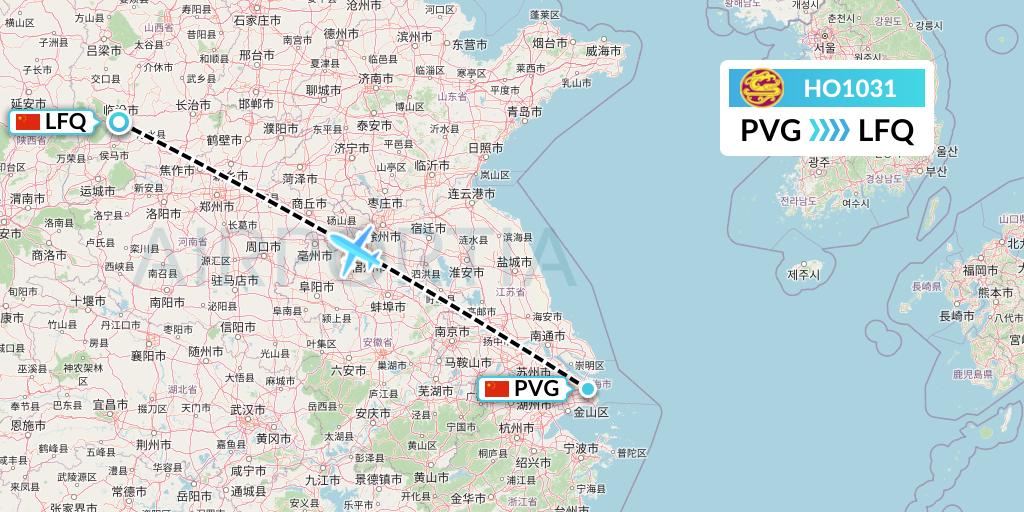 HO1031 Juneyao Airlines Flight Map: Shanghai to Yulin