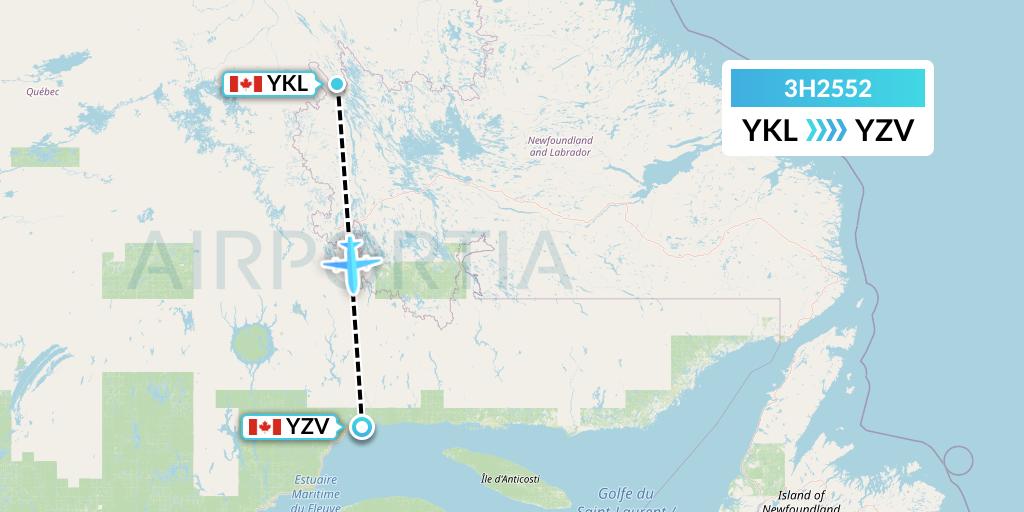 3H2552 Air Inuit Flight Map: Schefferville to Sept-Iles