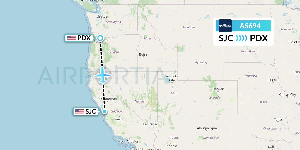 AS694 Alaska Airlines Flight Map: San Jose to Portland
