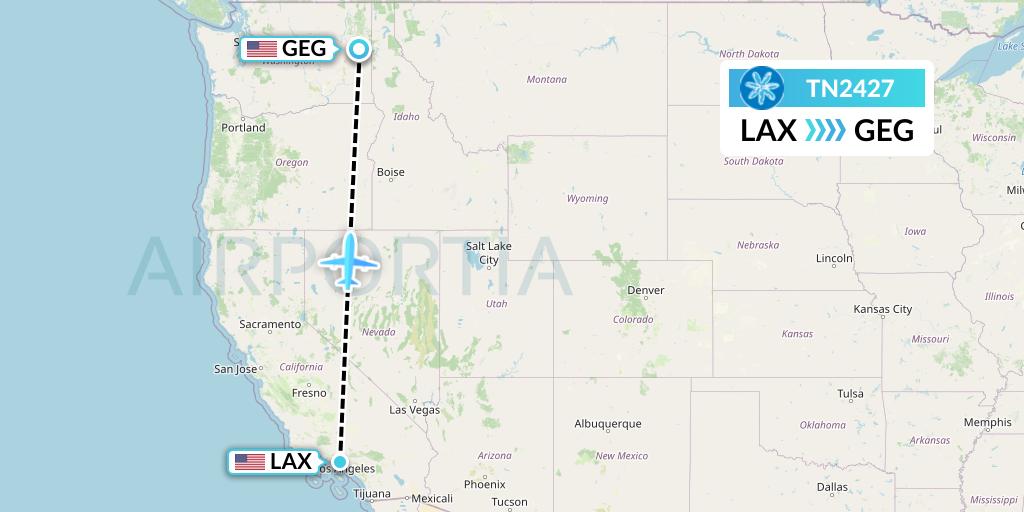 TN2427 Air Tahiti Nui Flight Map: Los Angeles to Spokane