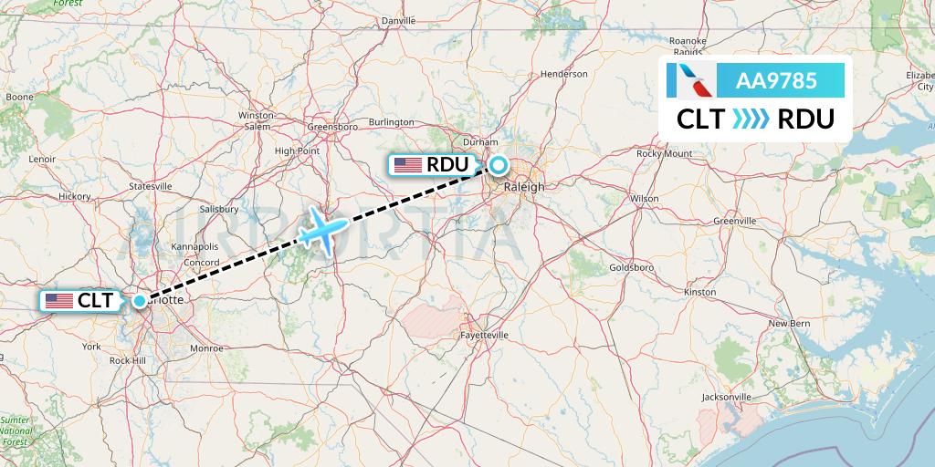 AA9785 American Airlines Flight Map: Charlotte to Raleigh-Durham