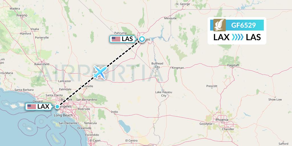 GF6529 Gulf Air Flight Map: Los Angeles to Las Vegas
