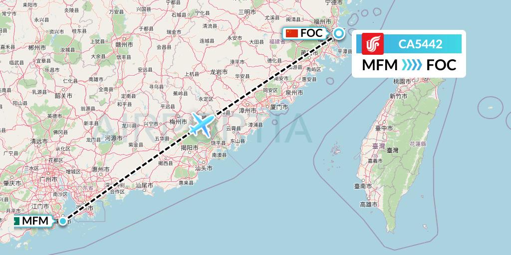 CA5442 Air China Flight Map: Macau to Fuzhou