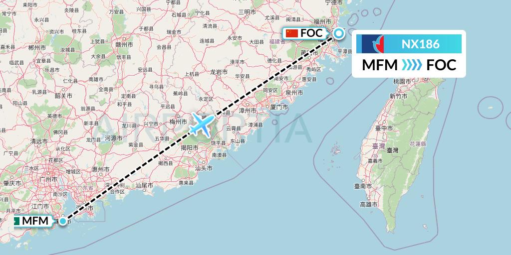 NX186 Air Macau Flight Map: Macau to Fuzhou