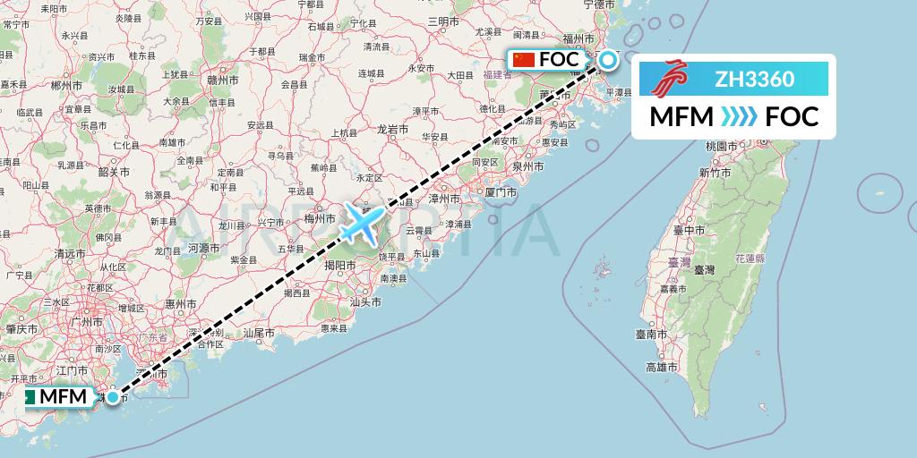 ZH3360 Shenzhen Airlines Flight Map: Macau to Fuzhou