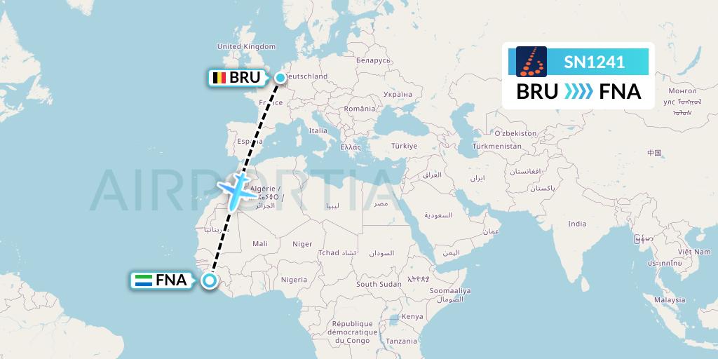 SN1241 Brussels Airlines Flight Map: Brussels to Freetown