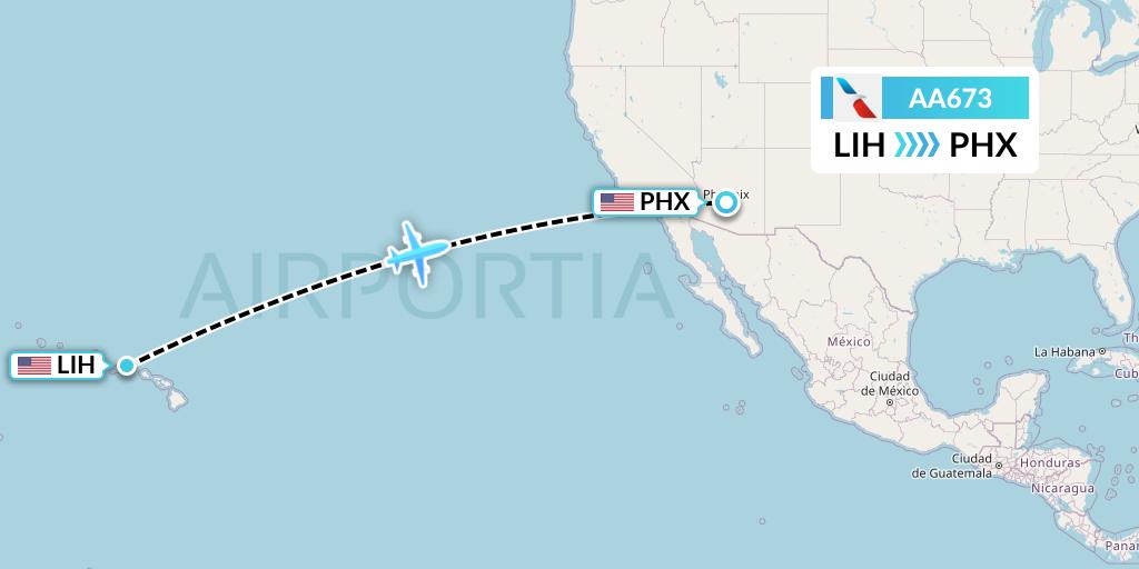 AA673 American Airlines Flight Map: Lihue to Phoenix