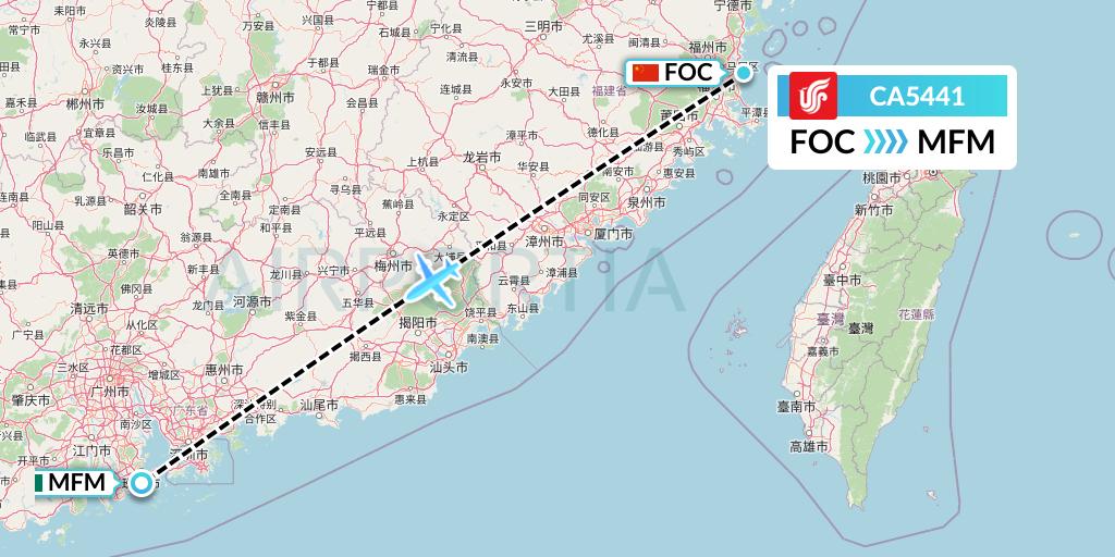CA5441 Air China Flight Map: Fuzhou to Macau