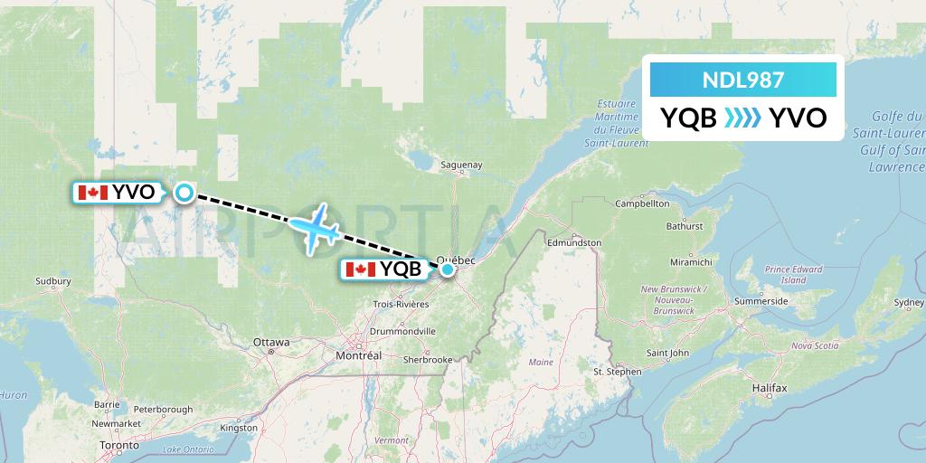 NDL987 Chrono Aviation Flight Map: Quebec to Val-d'Or