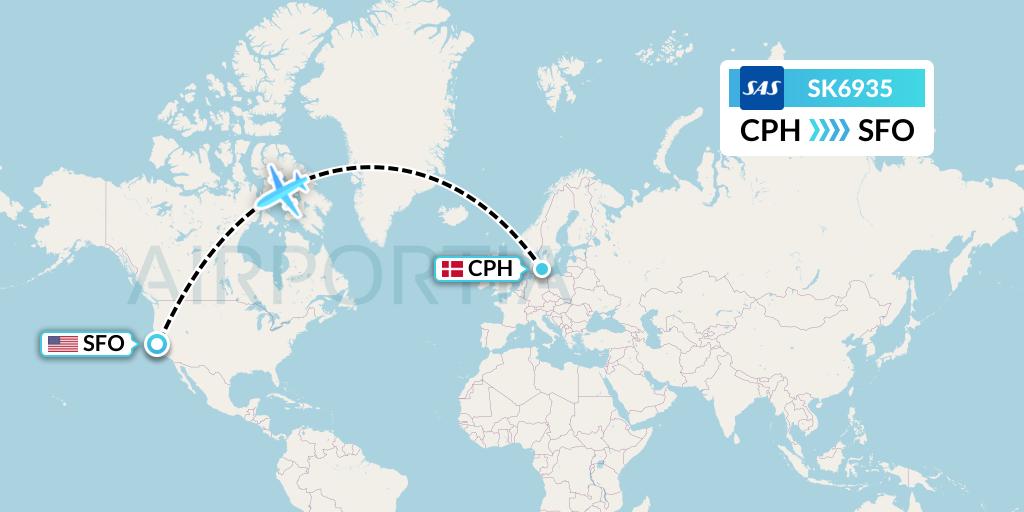 SK6935 SAS Flight Map: Copenhagen to San Francisco