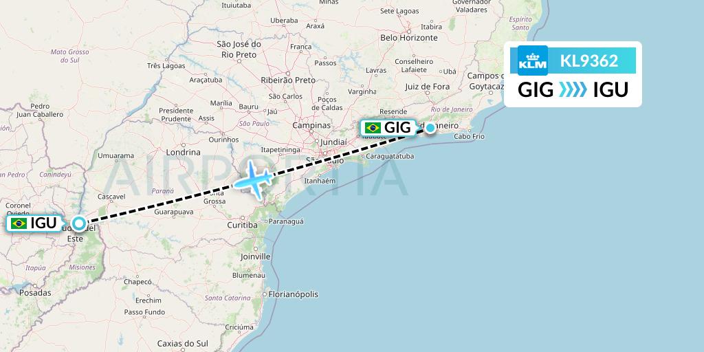 KL9362 KLM Flight Map: Rio de Janeiro to Foz do Iguacu