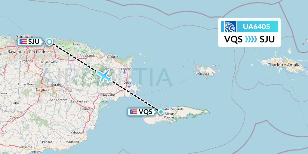 UA6405 United Airlines Flight Map: Vieques to San Juan