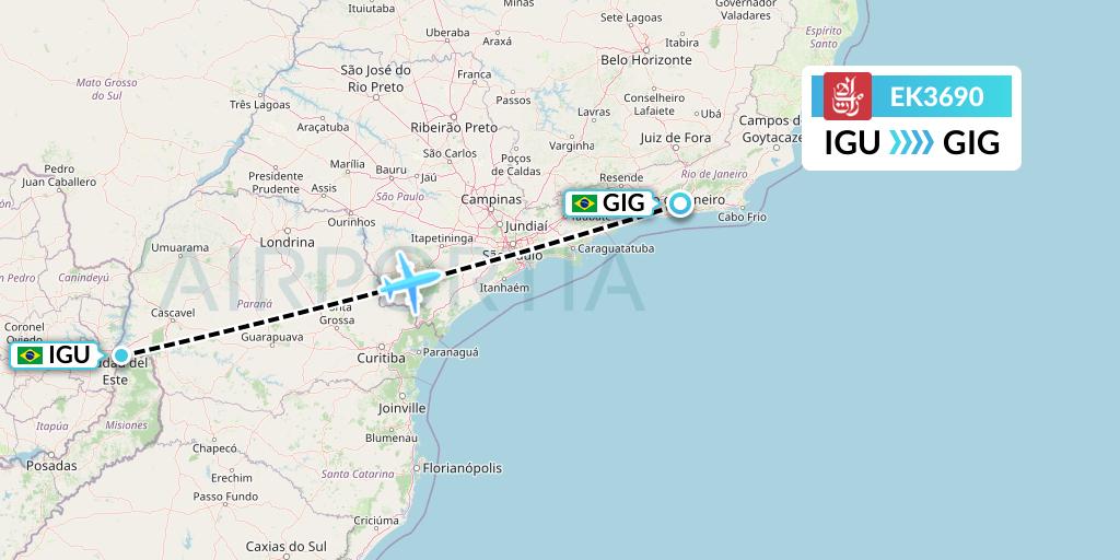 EK3690 Emirates Flight Map: Foz do Iguacu to Rio de Janeiro