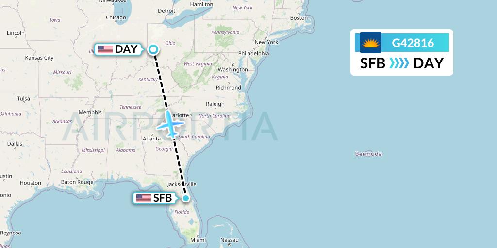 G42816 Allegiant Air Flight Map: Orlando to Dayton