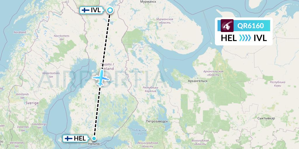 QR6160 Qatar Airways Flight Map: Helsinki to Ivalo