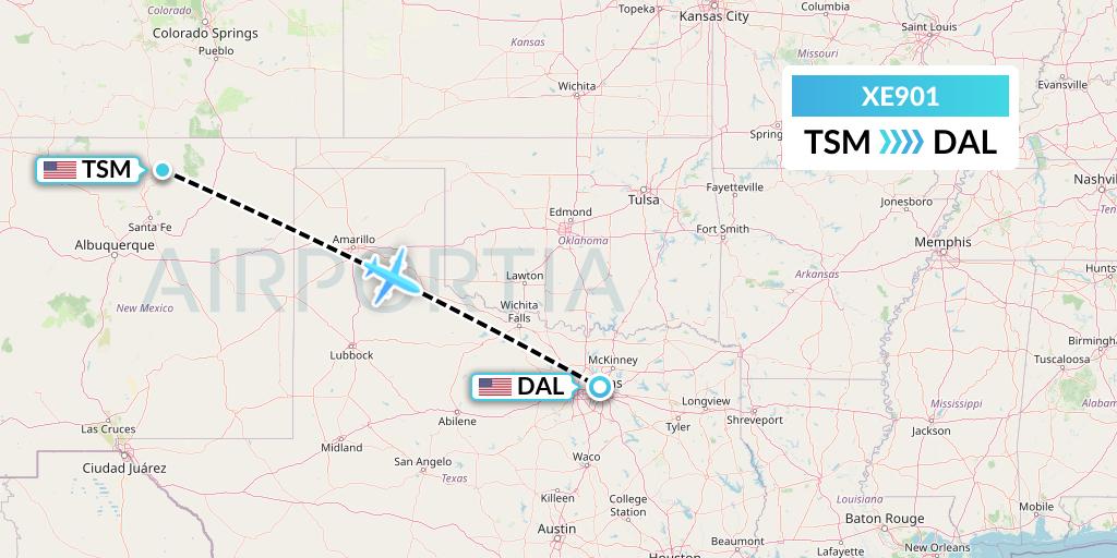 XE901 Jsx Flight Map: Taos to Dallas