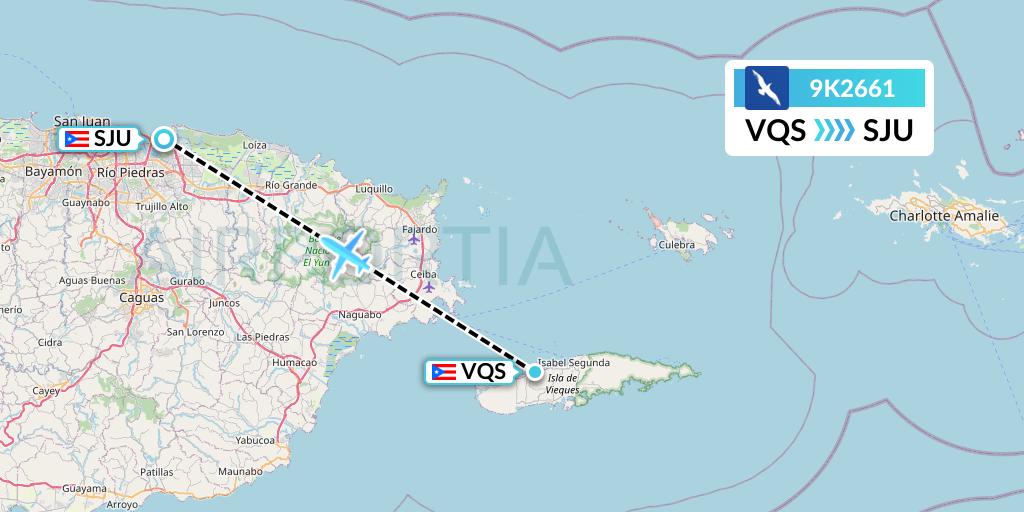 9K2661 Cape Air Flight Map: Vieques to San Juan