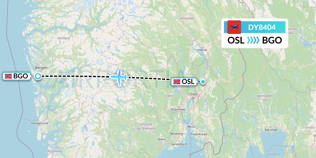 DY8404 Norwegian Flight Map: Oslo to Bergen