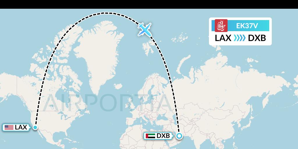 EK37V Emirates Flight Map: Los Angeles to Dubai