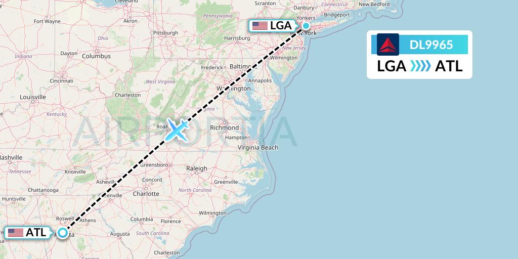 DL9965 Delta Air Lines Flight Map: New York to Atlanta