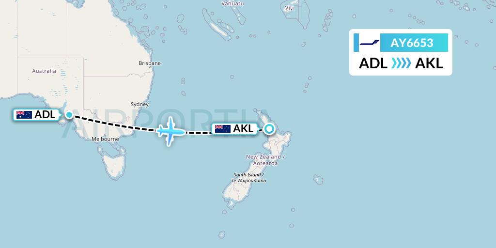 AY6653 Finnair Flight Map: Adelaide to Auckland