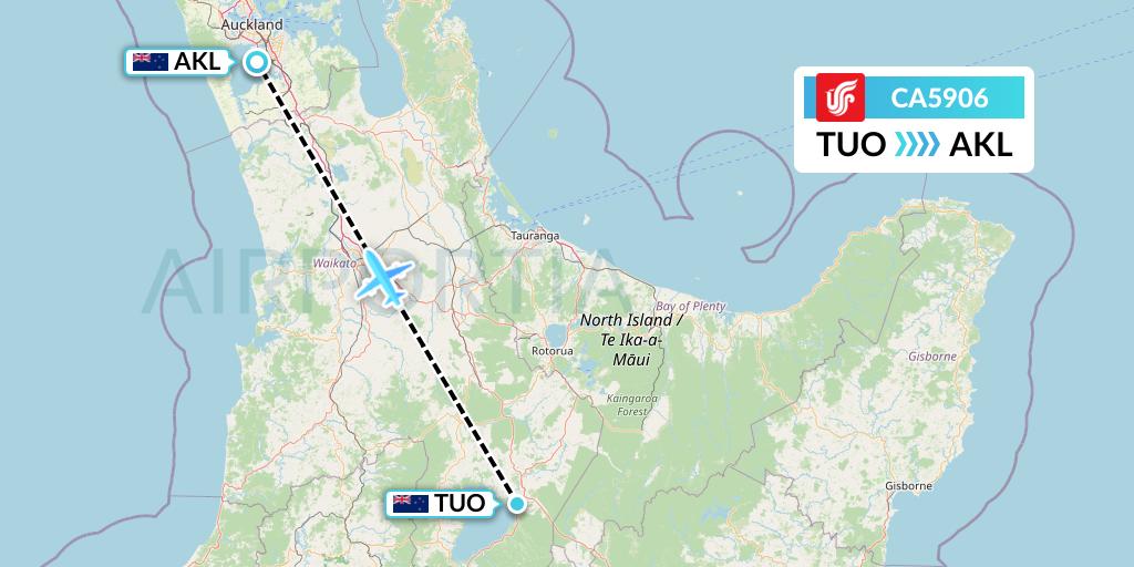 CA5906 Air China Flight Map: Taupo to Auckland