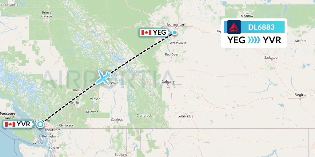 DL6883 Delta Air Lines Flight Map: Edmonton to Vancouver