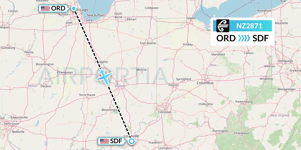 NZ2871 Air New Zealand Flight Map: Chicago to Louisville