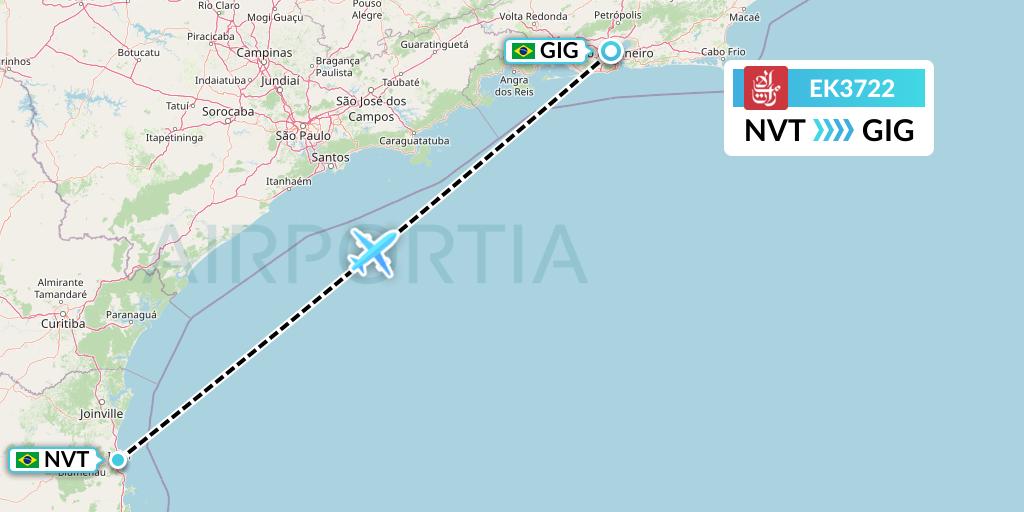 EK3722 Emirates Flight Map: Navegantes to Rio de Janeiro